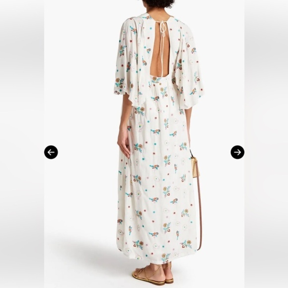 Antik Batik, Houla open back embroidered voile maxi dress in ivory, size XS